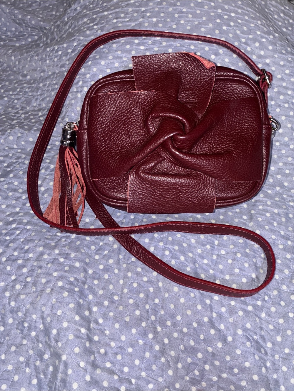 Roberta M. Maroon Burgundy Italian Crossbody Camera Style Bag Purse